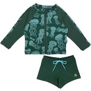 Swim Zip Green Boys Long Sleeve Rash Guard and Shorties size 18-24m